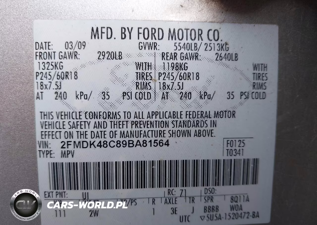 2009 Ford Edge Sel VIN:2FMDK48C89BA81564 - 9