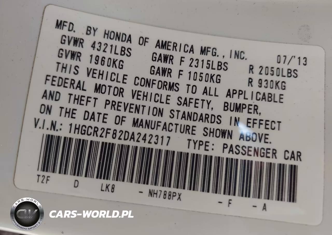 2013 Honda Accord Ex-L VIN:1HGCR2F82DA242317 - 9