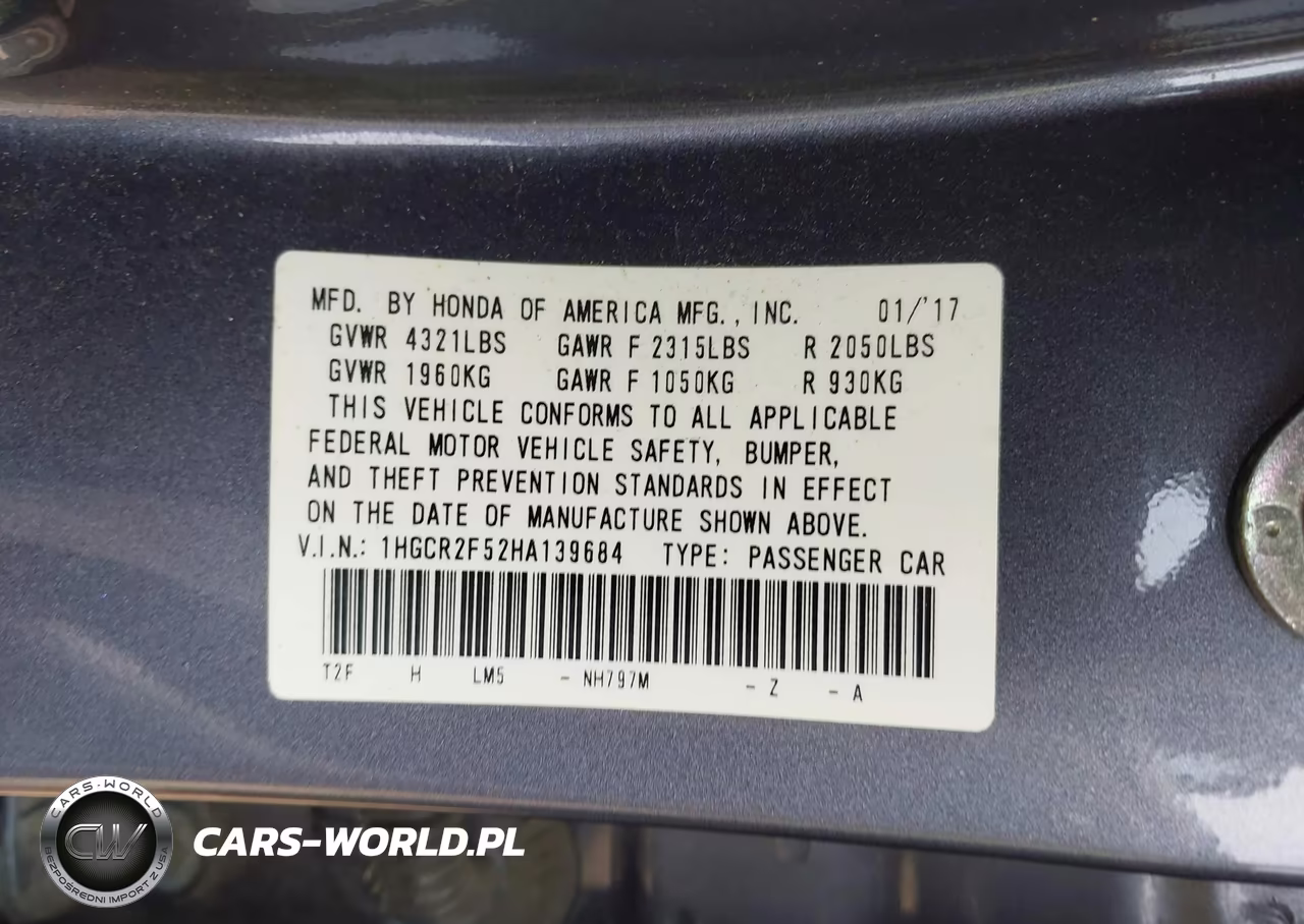2017 Honda Accord Sport VIN:1HGCR2F52HA139684 - 9