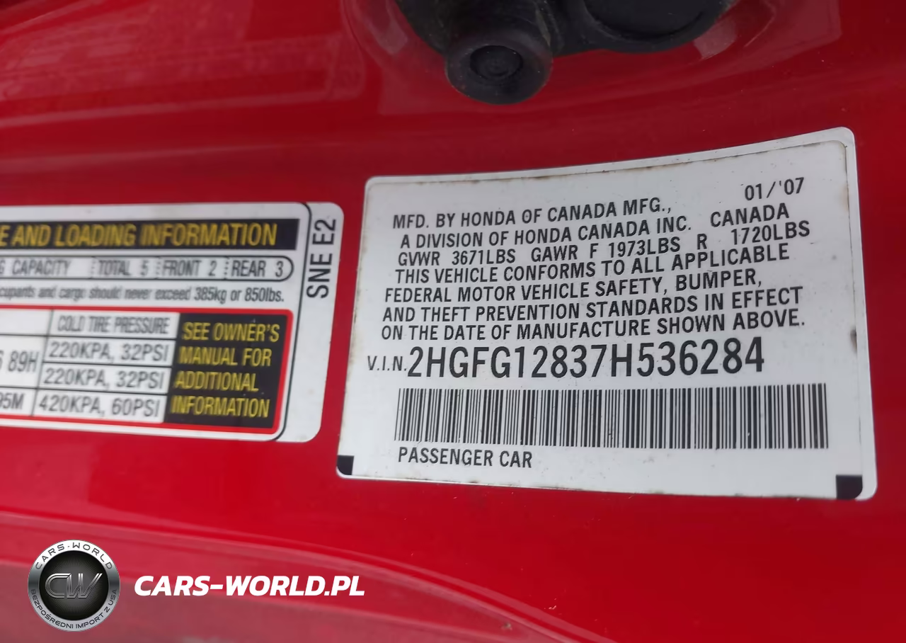 2007 Honda Civic Ex VIN:2HGFG12837H536284 - 9