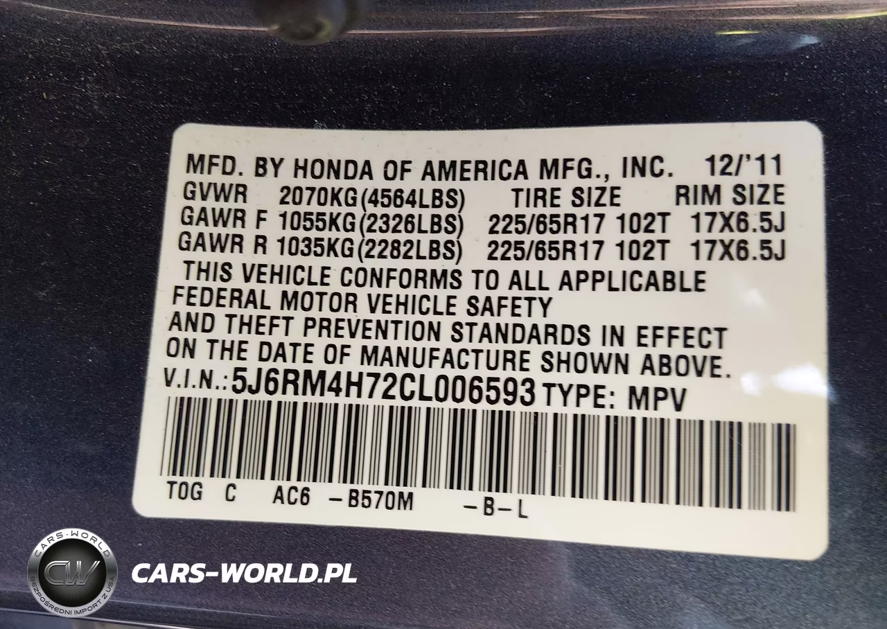 2012 Honda Cr-V Ex-L VIN:5J6RM4H72CL006593 - 9