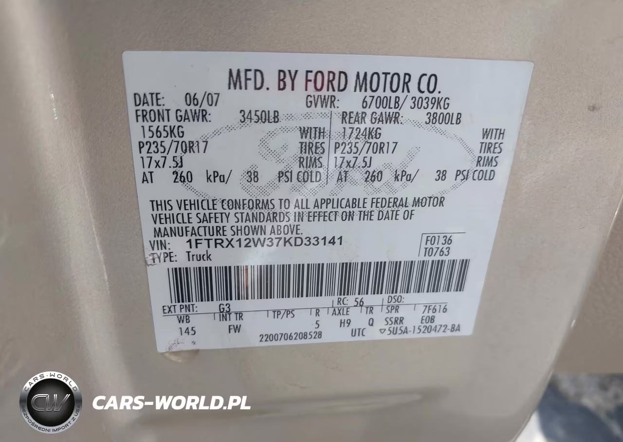 2007 Ford F-150 Stx-Xl-Xlt VIN:1FTRX12W37KD33141 - 9