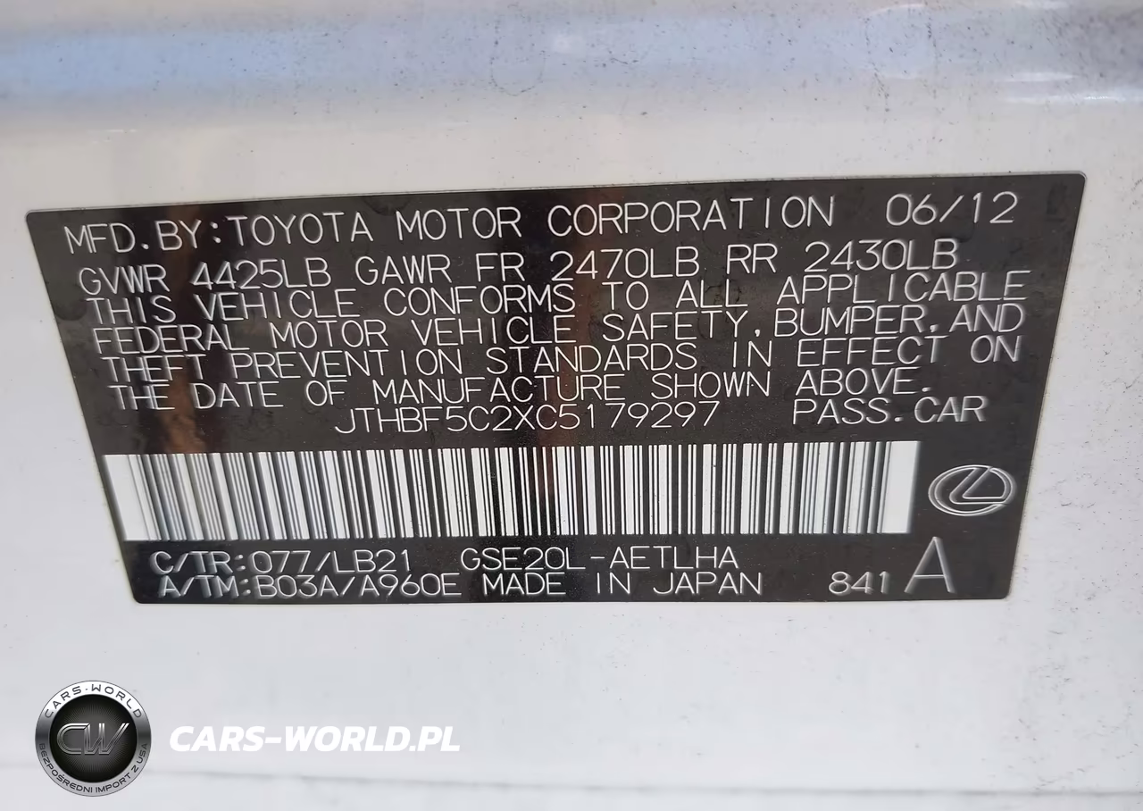 2012 Lexus Is 250 VIN:JTHBF5C2XC5179297 - 9