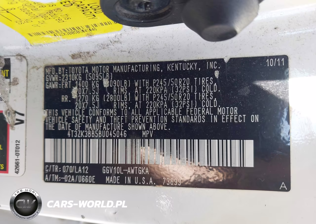 2011 Toyota Venza Base V6 VIN:4T3ZK3BB5BU045046 - 9
