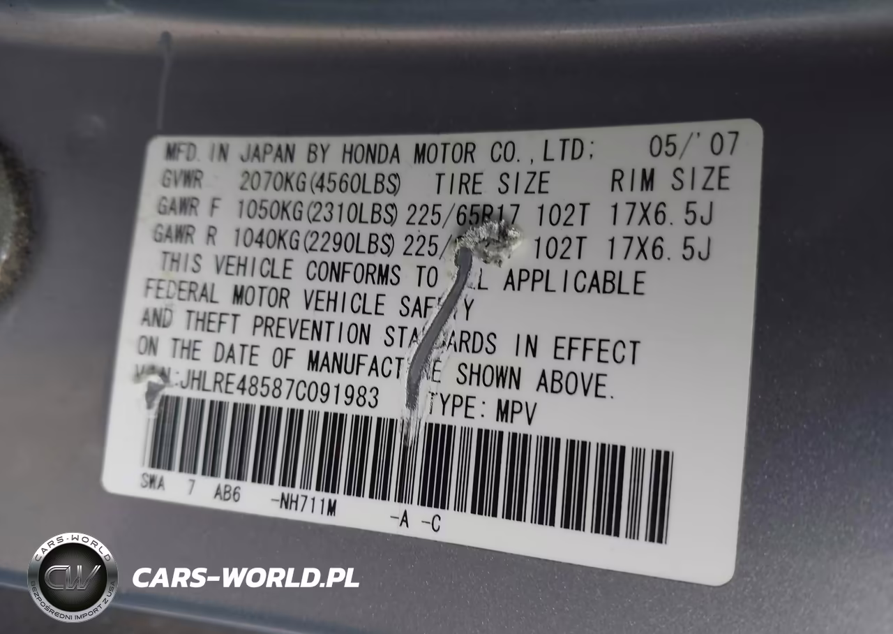 2007 Honda Cr-V Ex VIN:JHLRE48587C091983 - 9