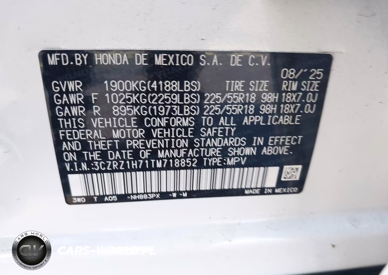 2026 Honda Hr-V 2Wd Ex-L VIN:3CZRZ1H71TM718852 - 9