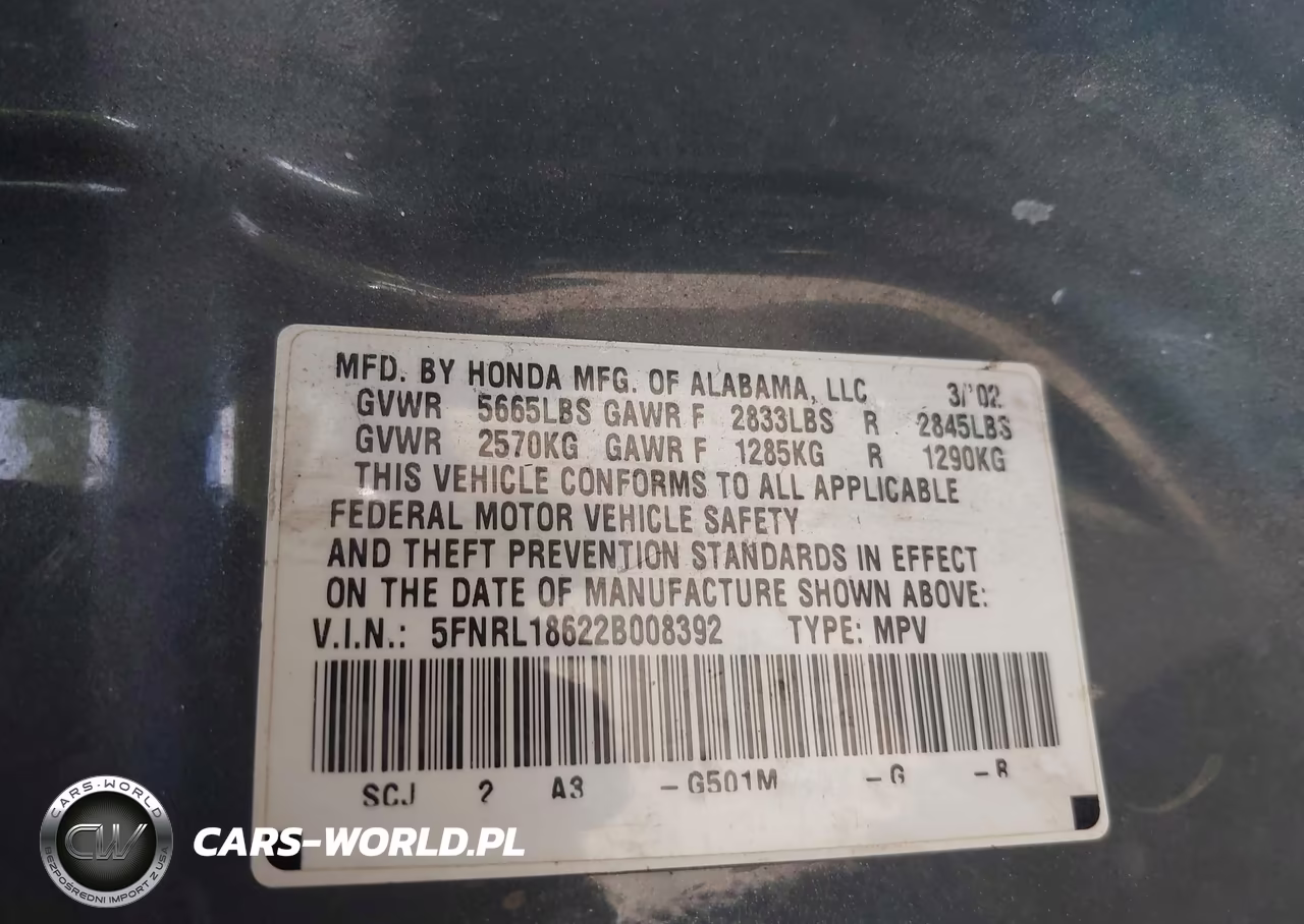 2002 Honda Odyssey Ex VIN:5FNRL18622B008392 - 9