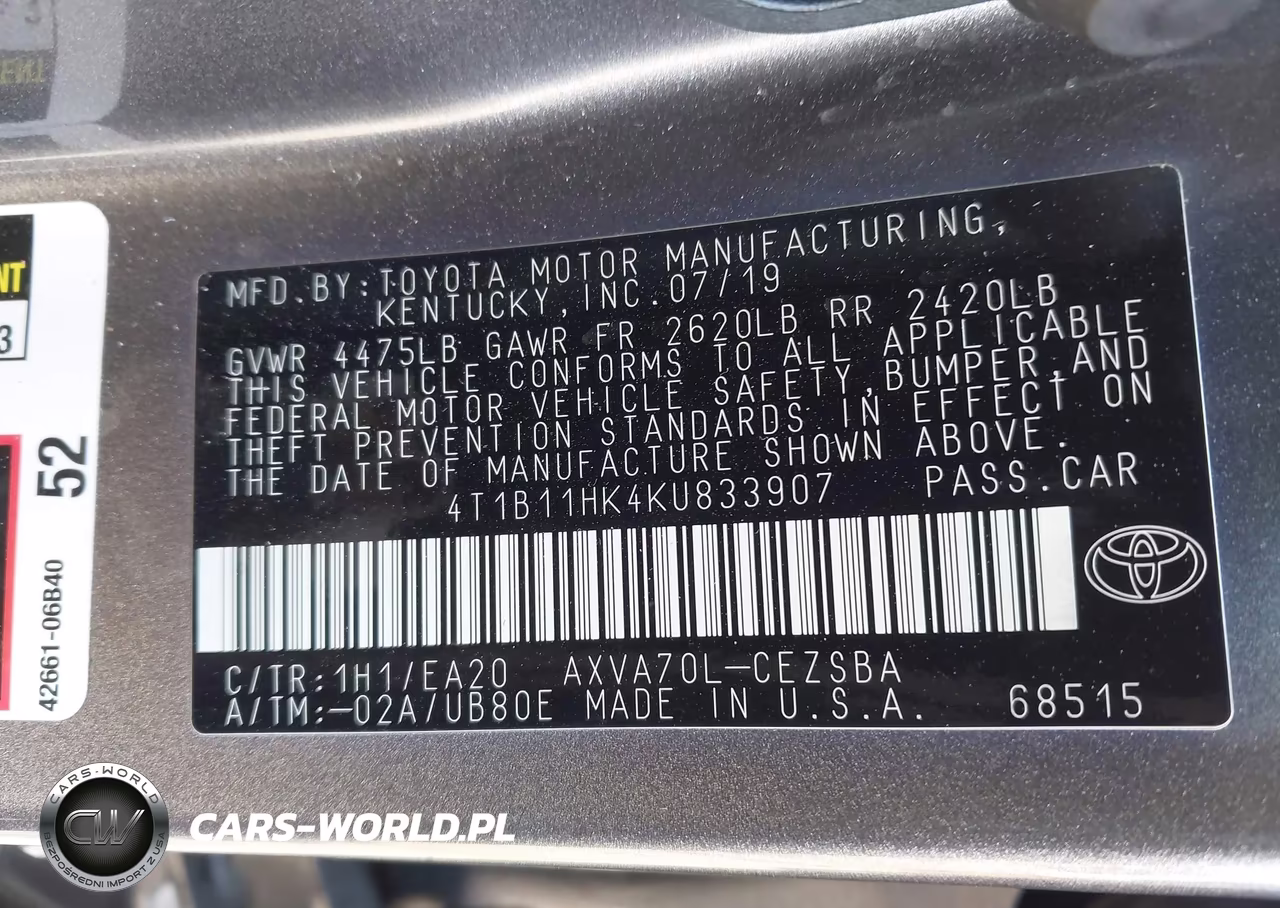 2019 Toyota Camry Se VIN:4T1B11HK4KU833907 - 9