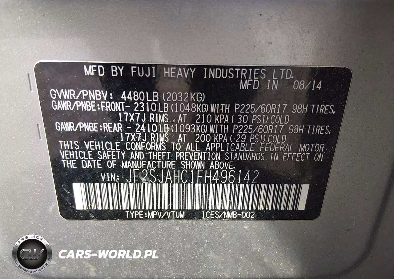 2015 Subaru Forester 2.5I Limited VIN:JF2SJAHC1FH496142 - 9