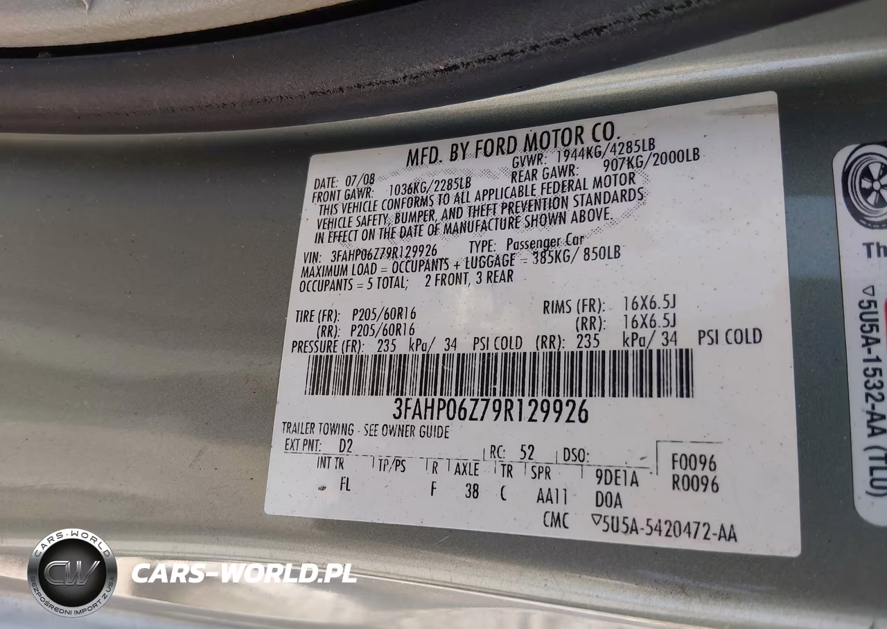 2009 Ford Fusion S VIN:3FAHP06Z79R129926 - 9
