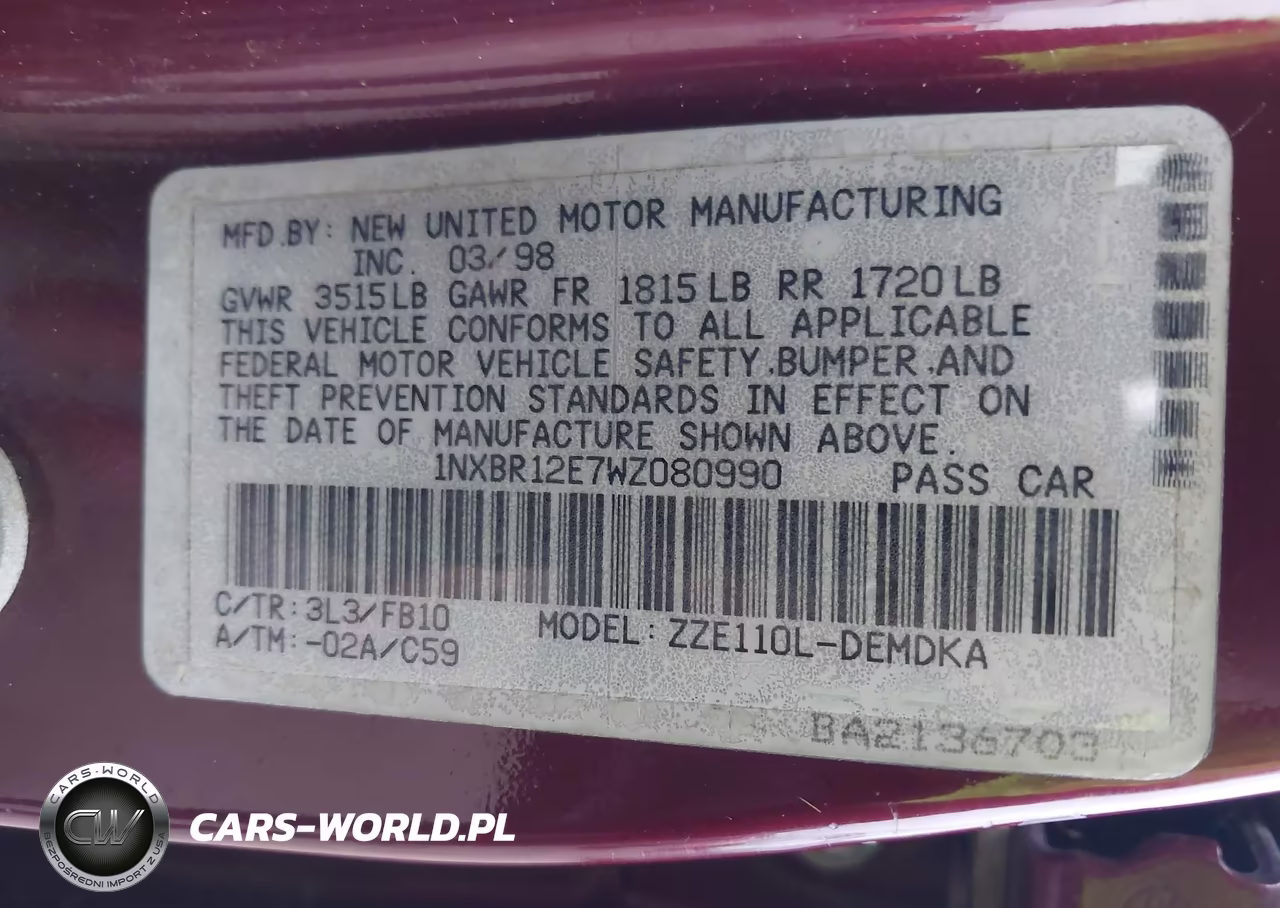 1998 Toyota Corolla Ve-Ce-Le VIN:1NXBR12E7WZ080990 - 9