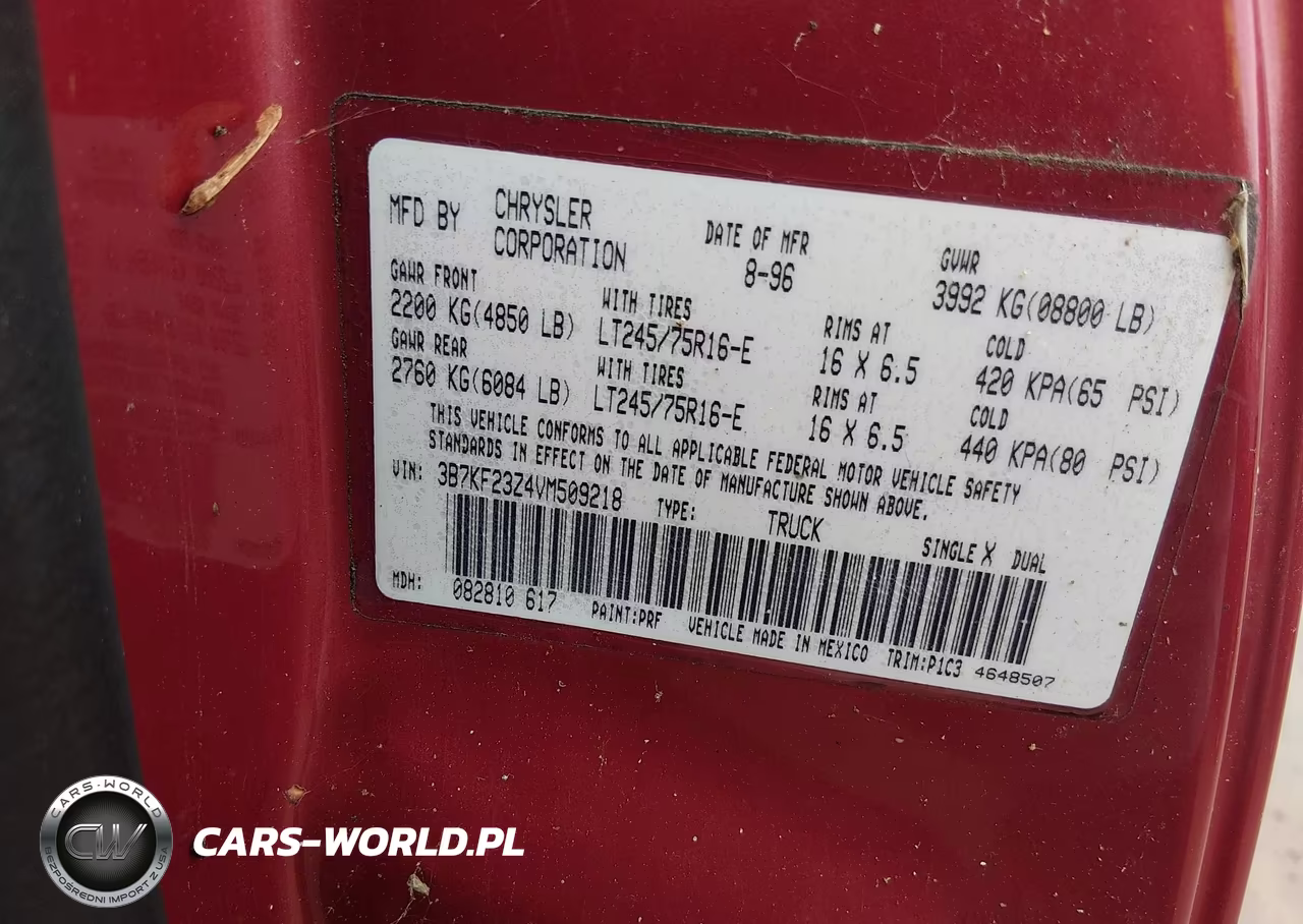 1997 Dodge Ram 2500 St VIN:3B7KF23Z4VM509218 - 9