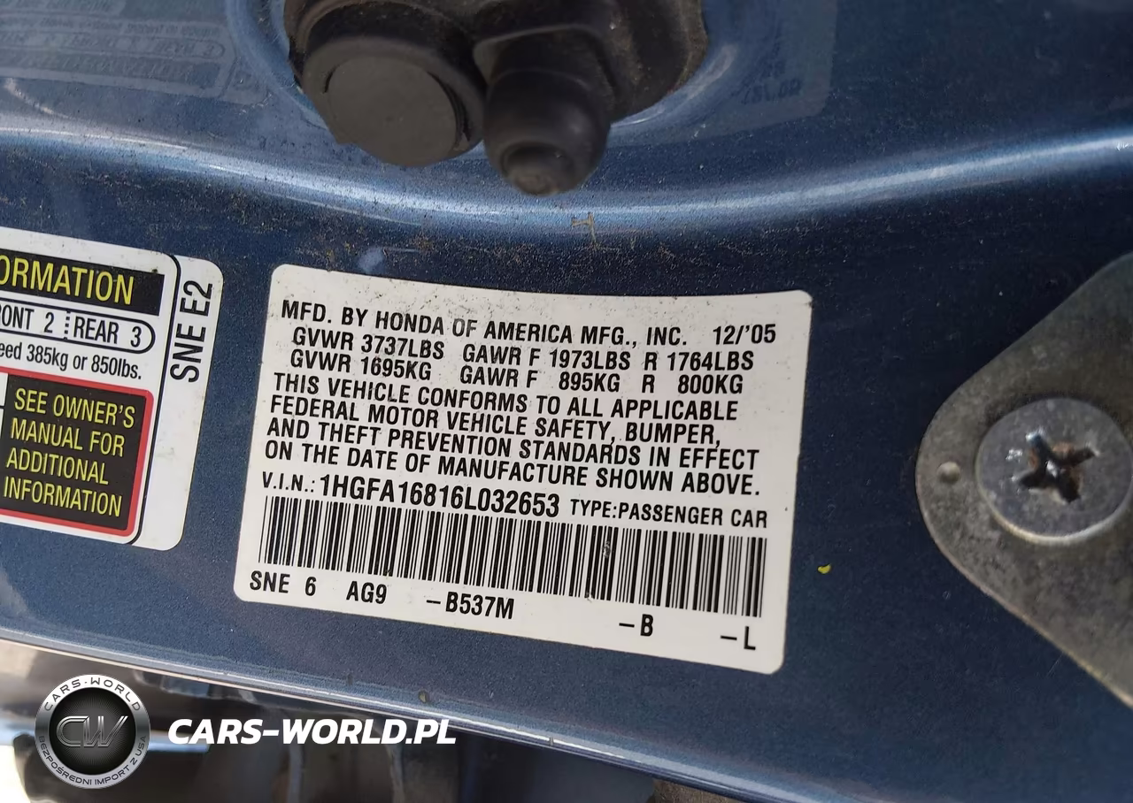 2006 Honda Civic Ex VIN:1HGFA16816L032653 - 9
