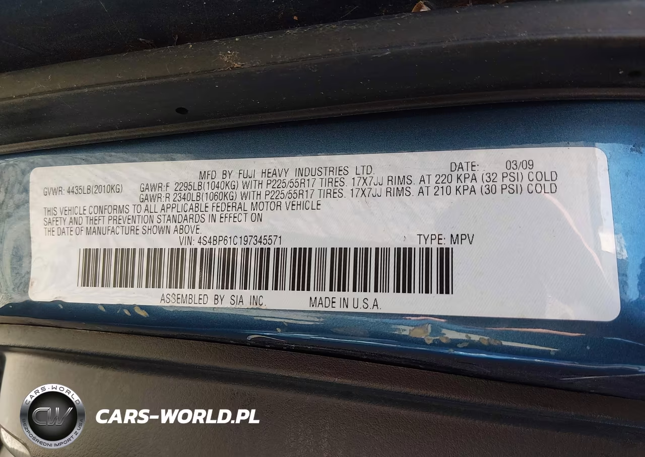 2009 Subaru Outback 2.5I VIN:4S4BP61C197345571 - 9