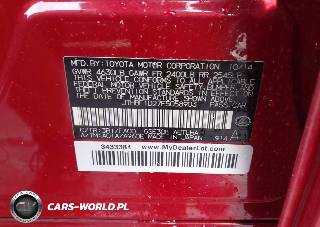 2015 Lexus Is 250 VIN:JTHBF1D27F5058903 - 9