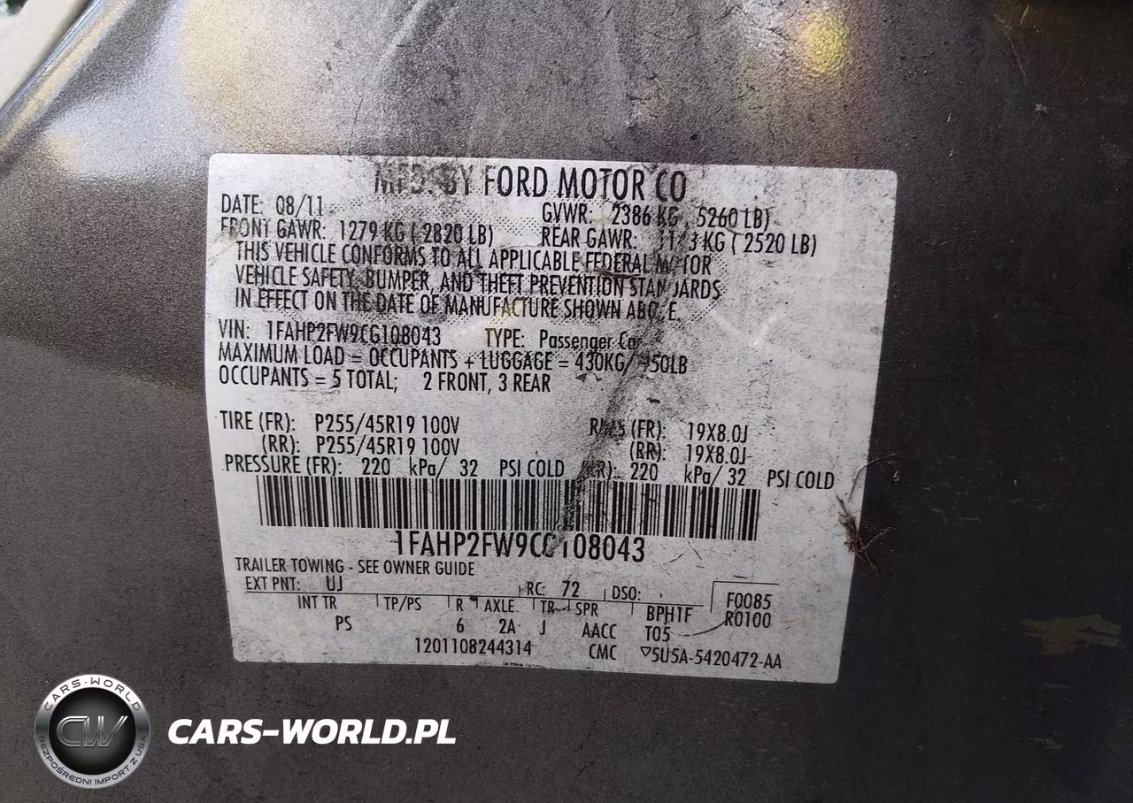2012 Ford Taurus Limited VIN:1FAHP2FW9CG108043 - 9