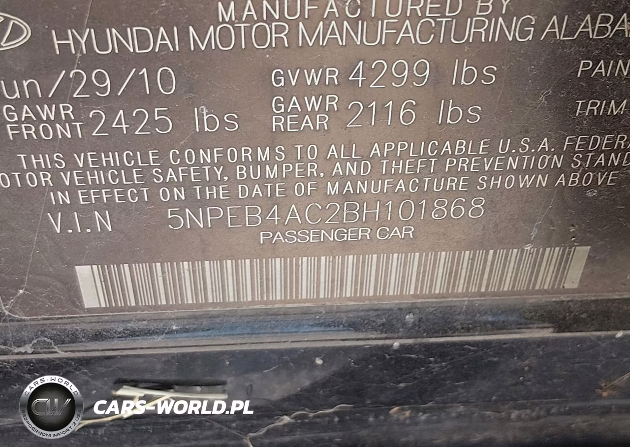 2011 Hyundai Sonata Gls VIN:5NPEB4AC2BH101868 - 9
