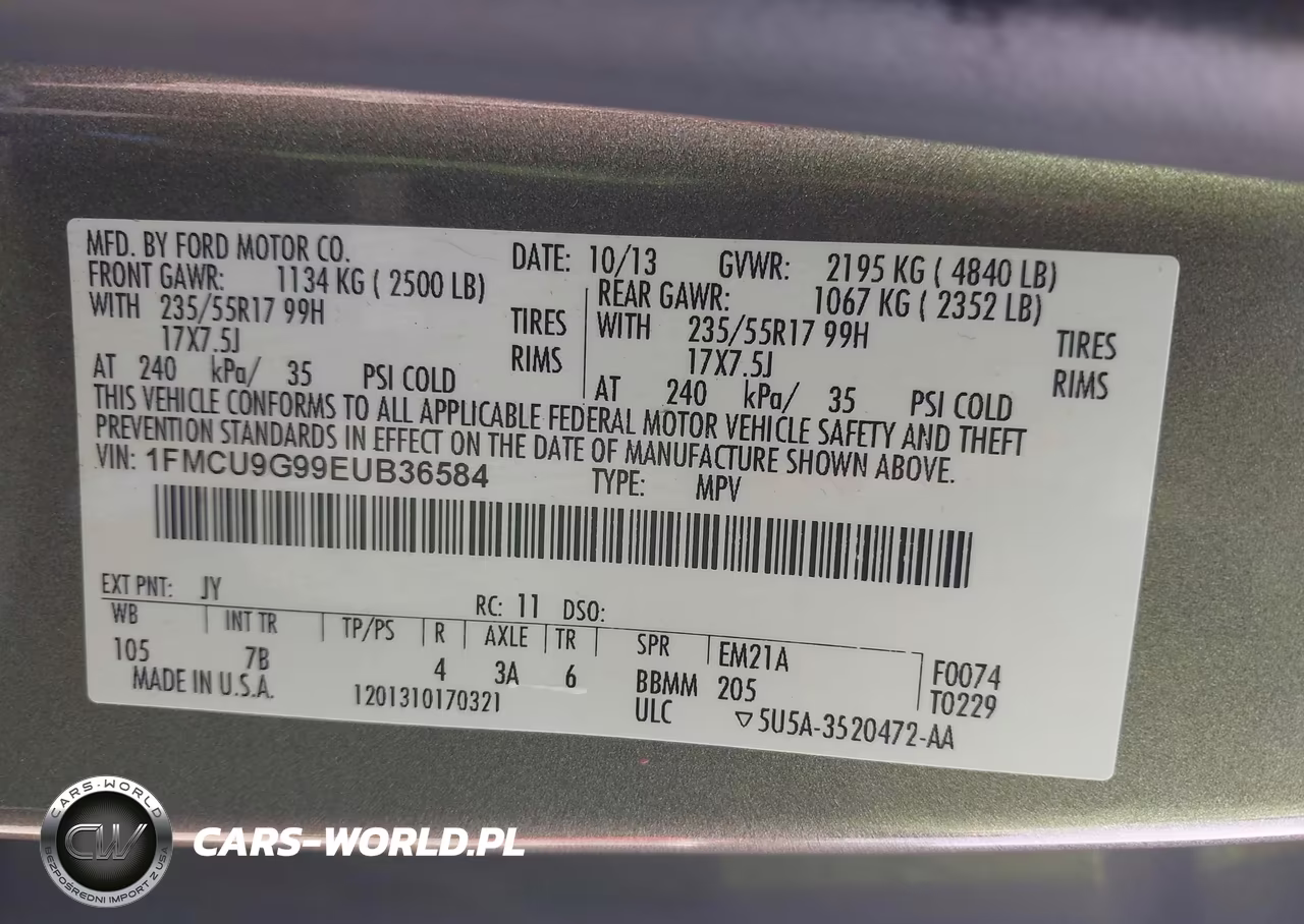 2014 Ford Escape Se VIN:1FMCU9G99EUB36584 - 9