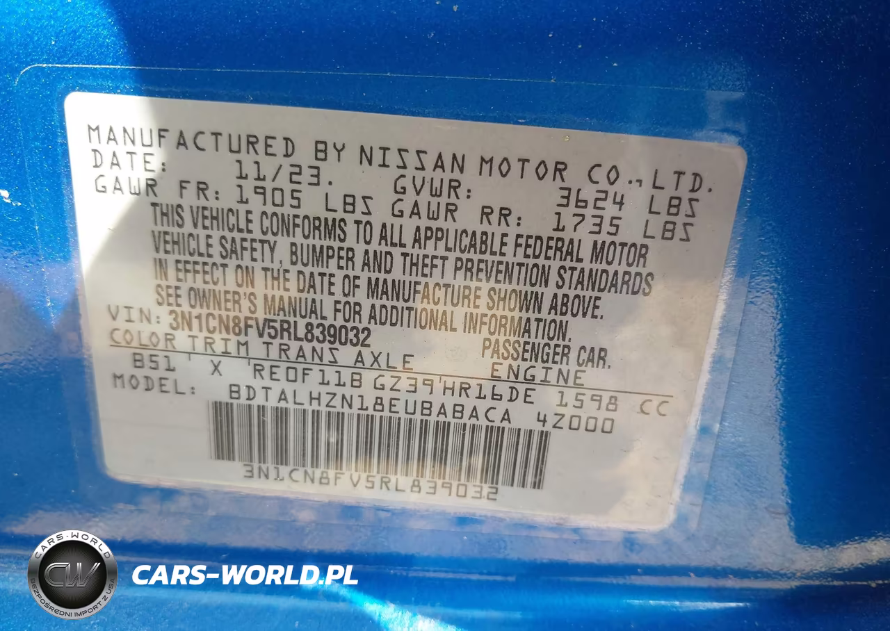 2024 Nissan Versa 1.6 Sr VIN:3N1CN8FV5RL839032 - 9