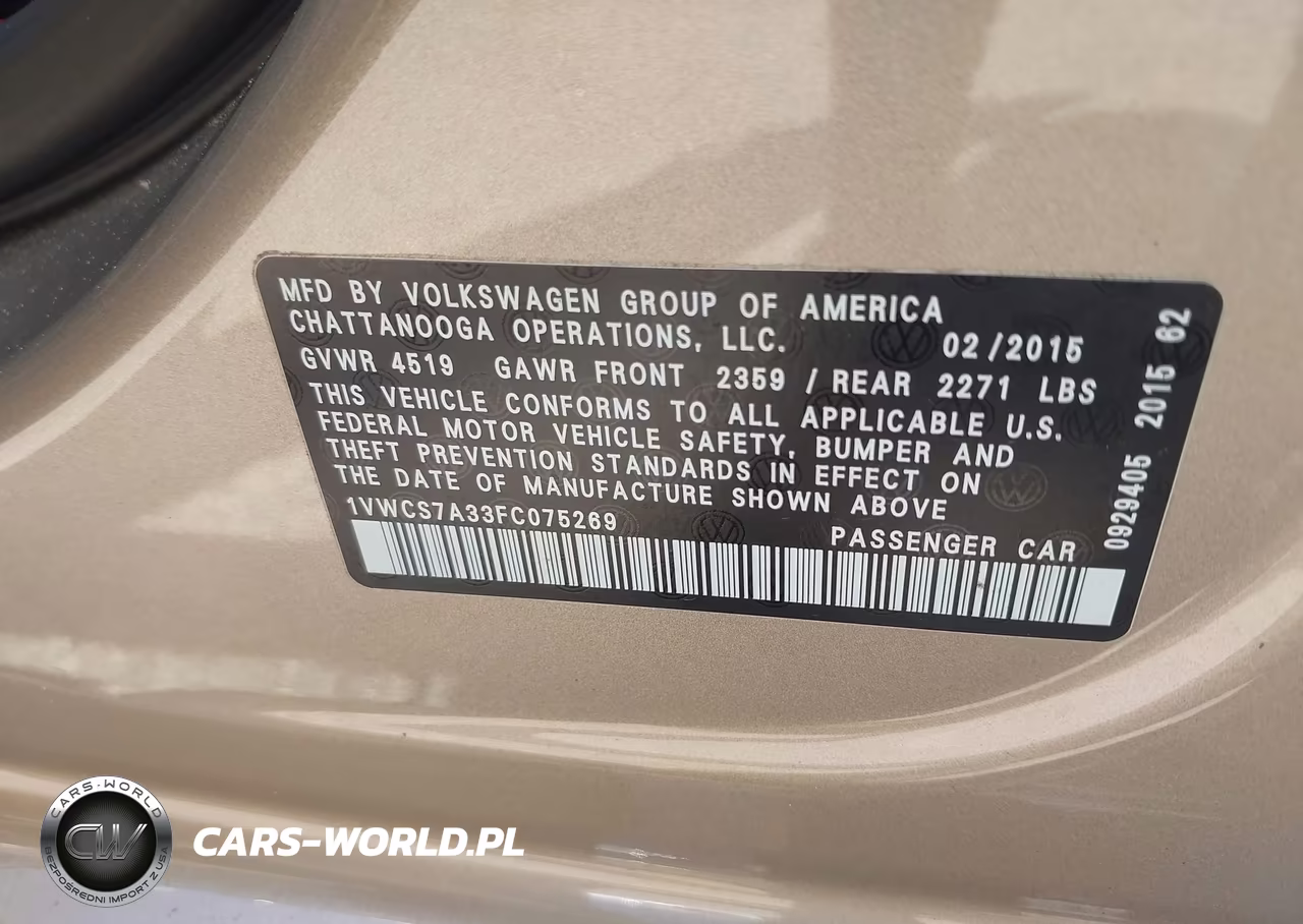 2015 Volkswagen Passat 1.8T Sel Premium VIN:1VWCS7A33FC075269 - 9
