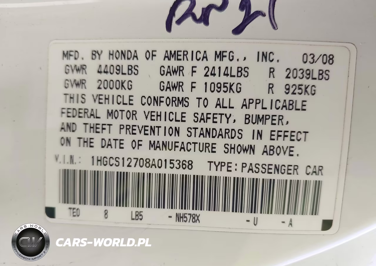 2008 Honda Accord 2.4 Ex VIN:1HGCS12708A015368 - 9