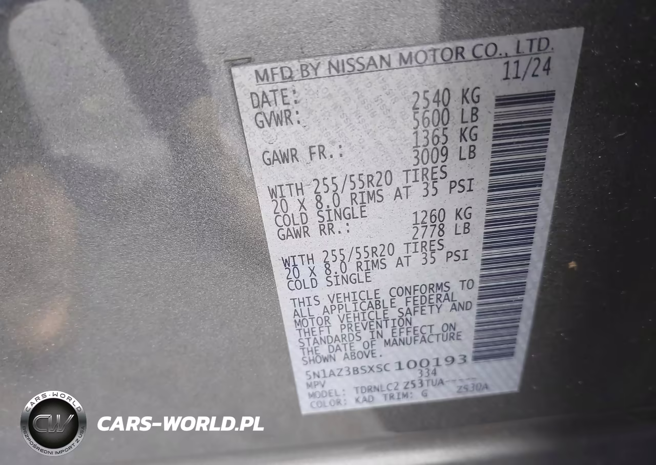 2025 Nissan Murano Sv VIN:5N1AZ3BSXSC100193 - 9