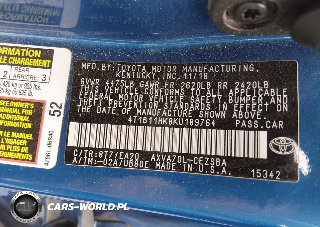 2019 Toyota Camry Se VIN:4T1B11HK8KU189764 - 9