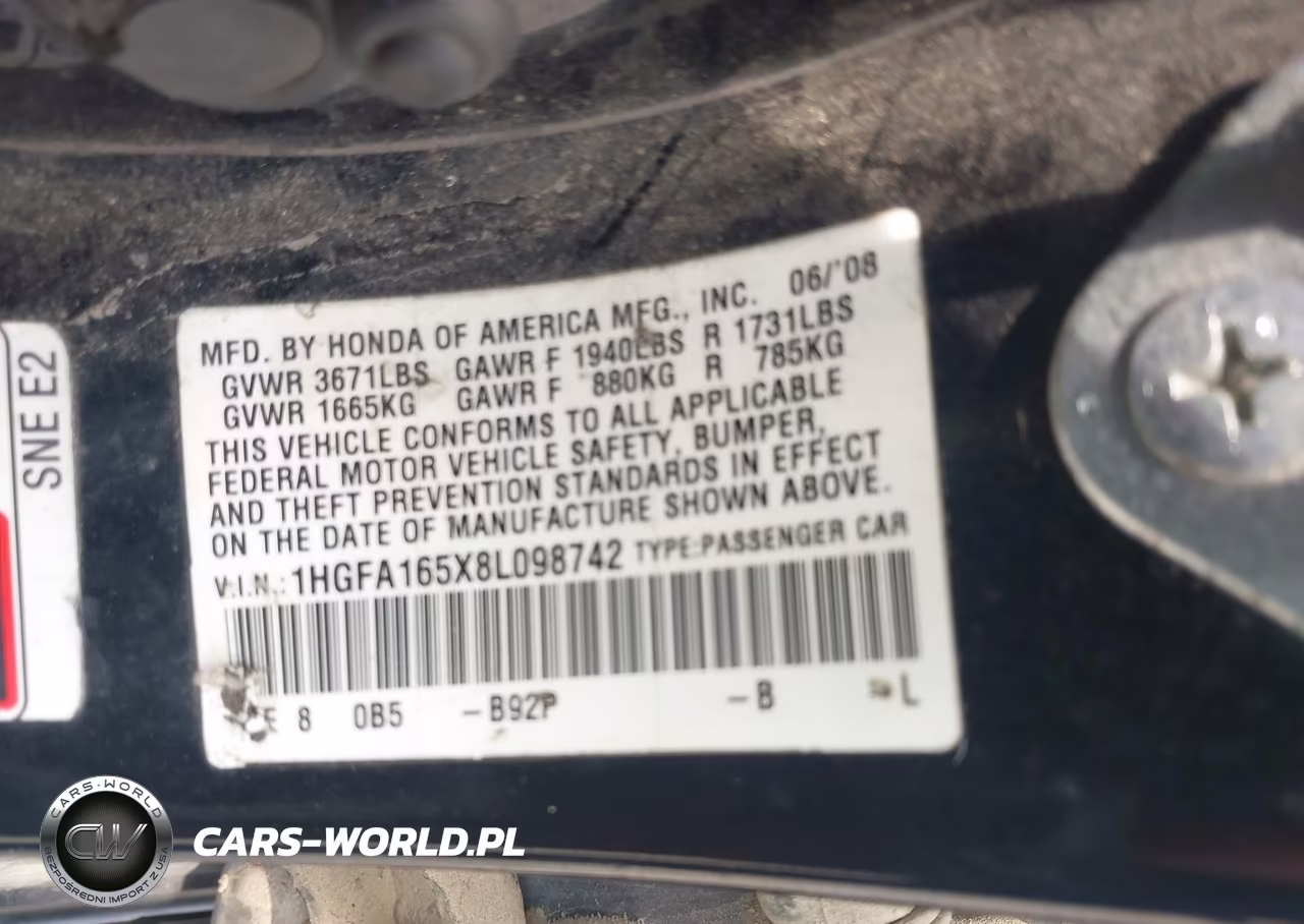 2008 Honda Civic Lx VIN:1HGFA165X8L098742 - 9