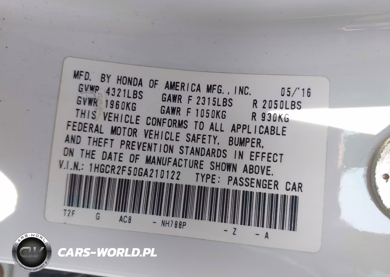 2016 Honda Accord Sport VIN:1HGCR2F50GA210122 - 9