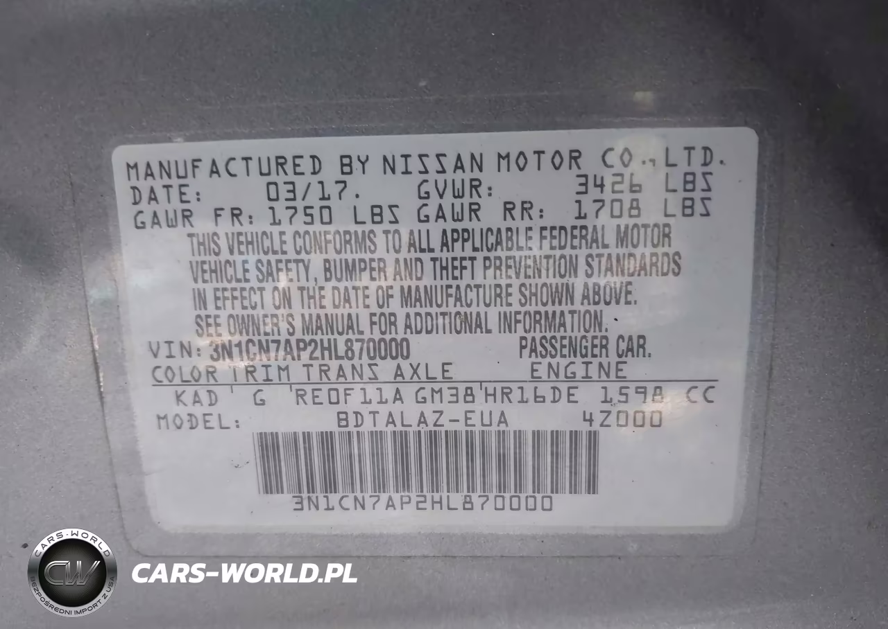 2017 Nissan Versa 1.6 S+ VIN:3N1CN7AP2HL870000 - 9