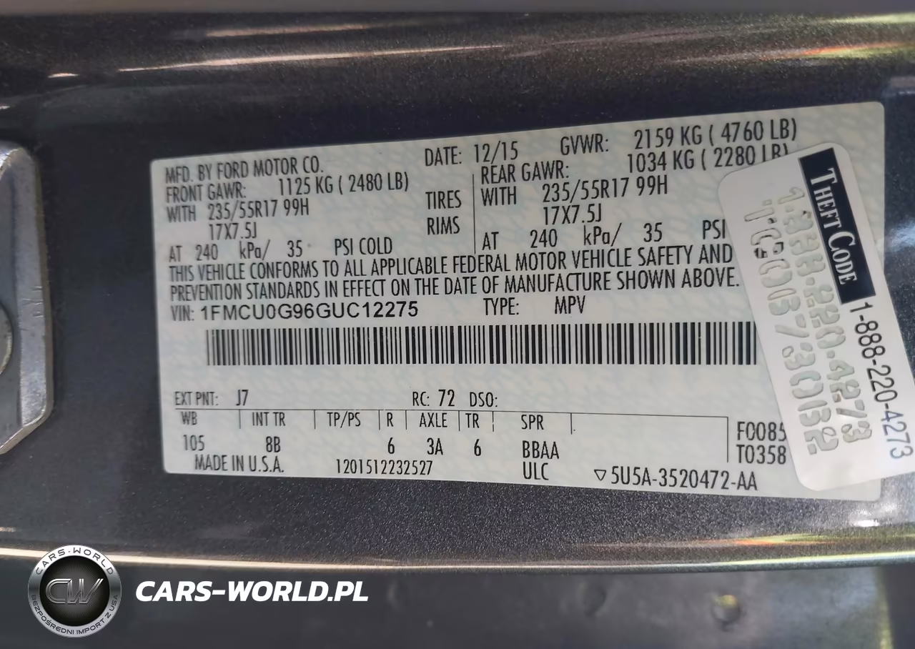2016 Ford Escape Se VIN:1FMCU0G96GUC12275 - 9