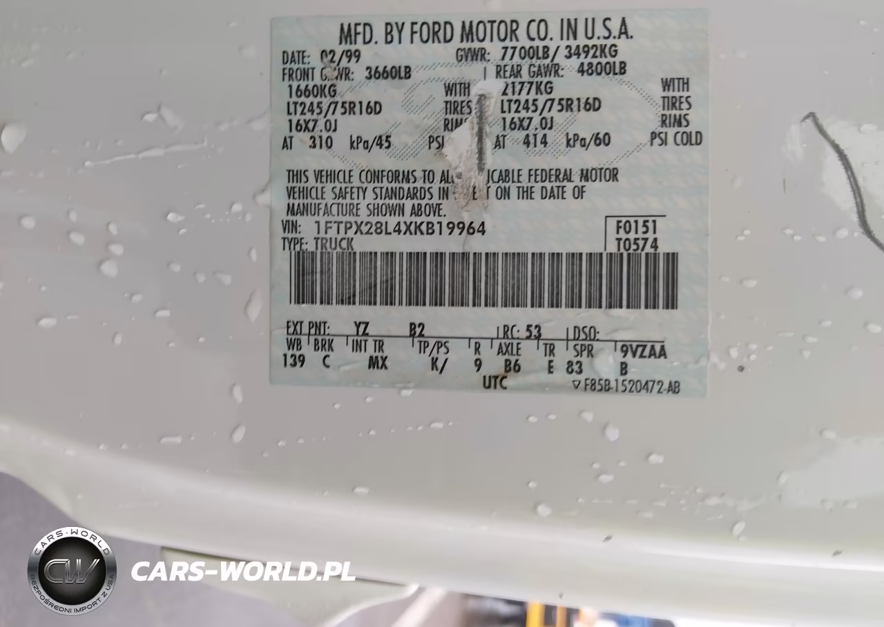 1999 Ford F-250 Lariat-Work Series-Xl-Xlt VIN:1FTPX28L4XKB19964 - 8