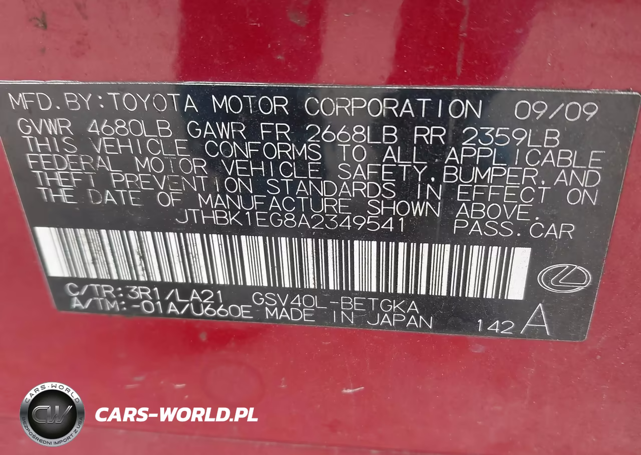 2010 Lexus Es 350 VIN:JTHBK1EG8A2349541 - 9