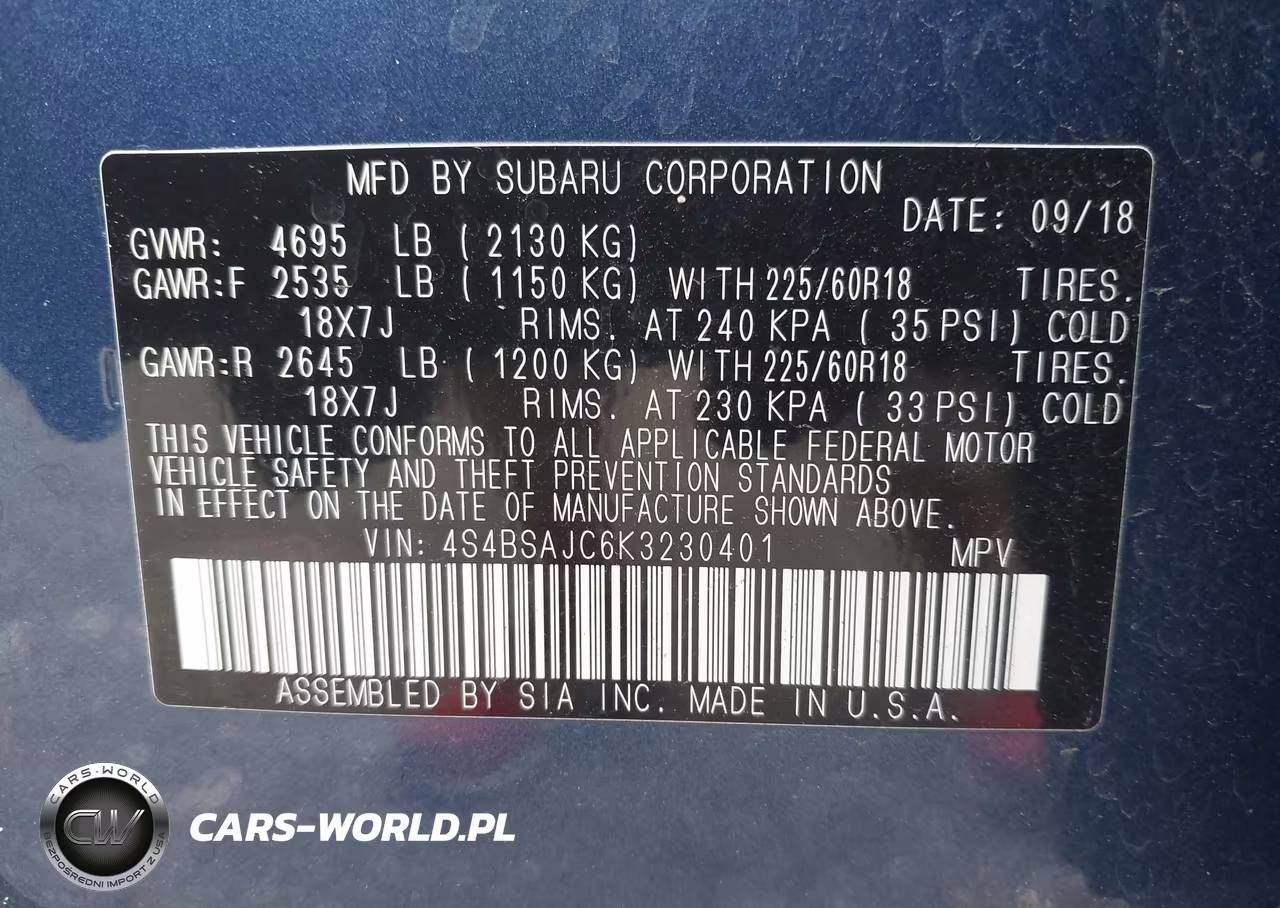 2019 Subaru Outback 2.5I Limited VIN:4S4BSAJC6K3230401 - 9