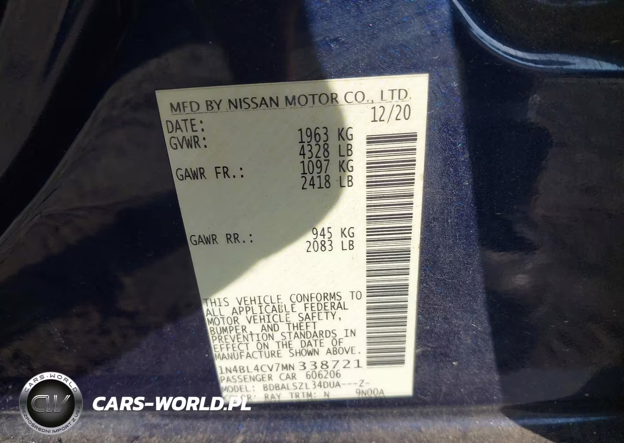 2021 Nissan Altima Sr Fwd VIN:1N4BL4CV7MN338721 - 9