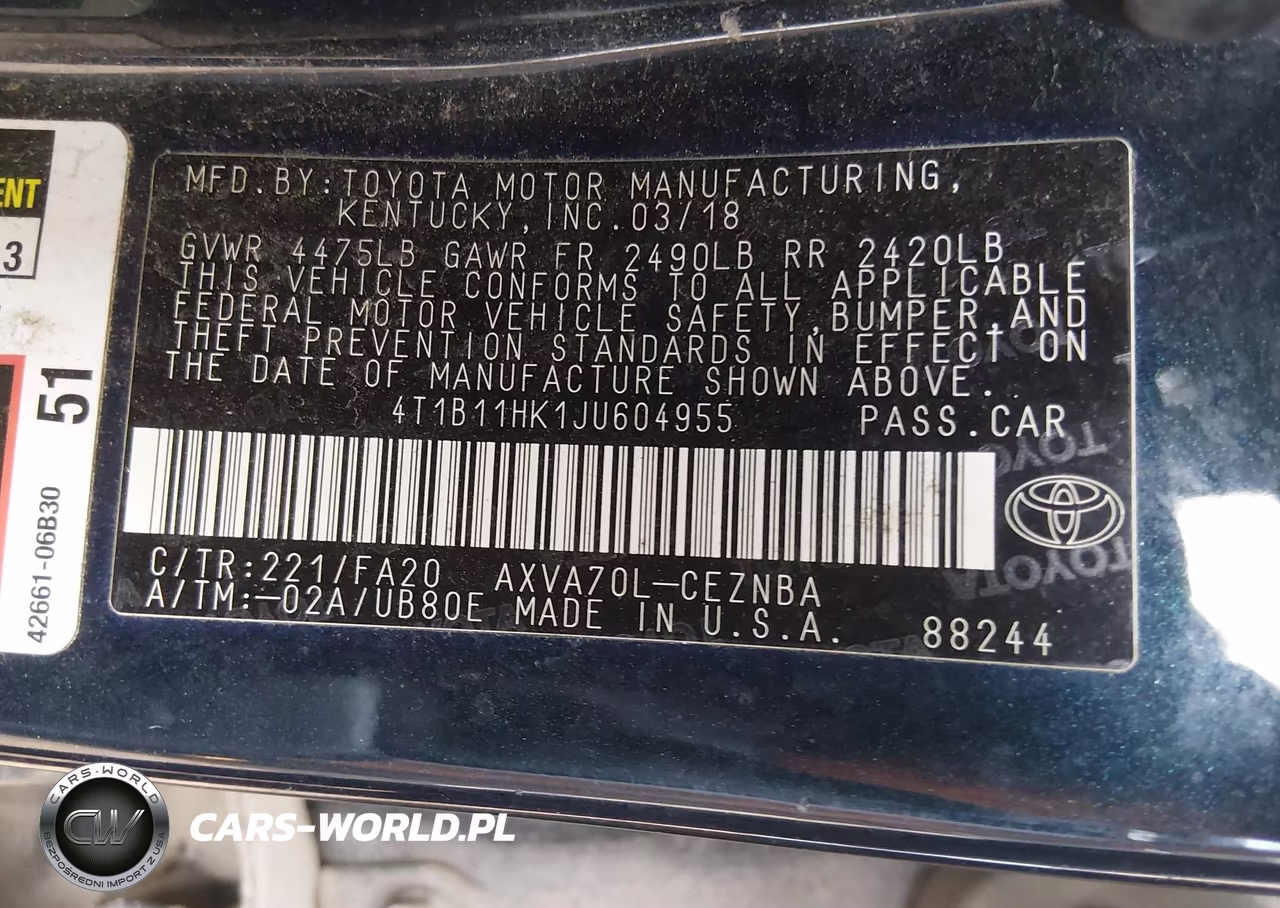 2018 Toyota Camry L-Le-Xle-Se-Xse VIN:4T1B11HK1JU604955 - 9