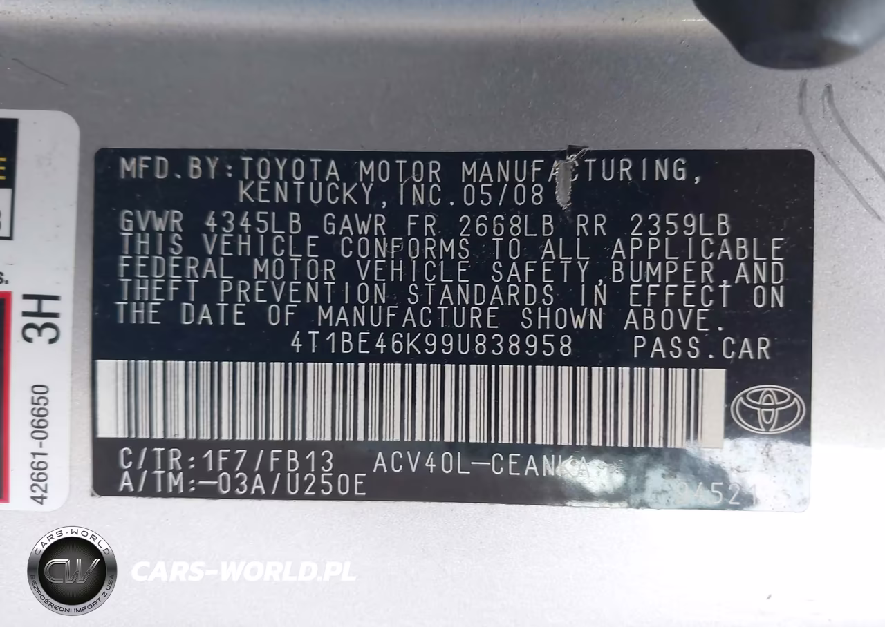 2009 Toyota Camry Le VIN:4T1BE46K99U838958 - 9