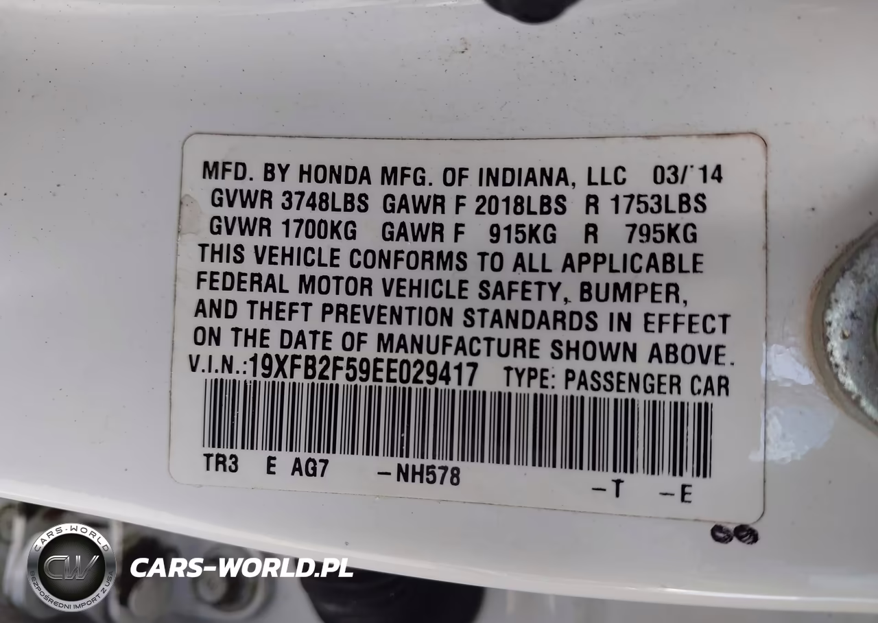 2014 Honda Civic Lx VIN:19XFB2F59EE029417 - 9