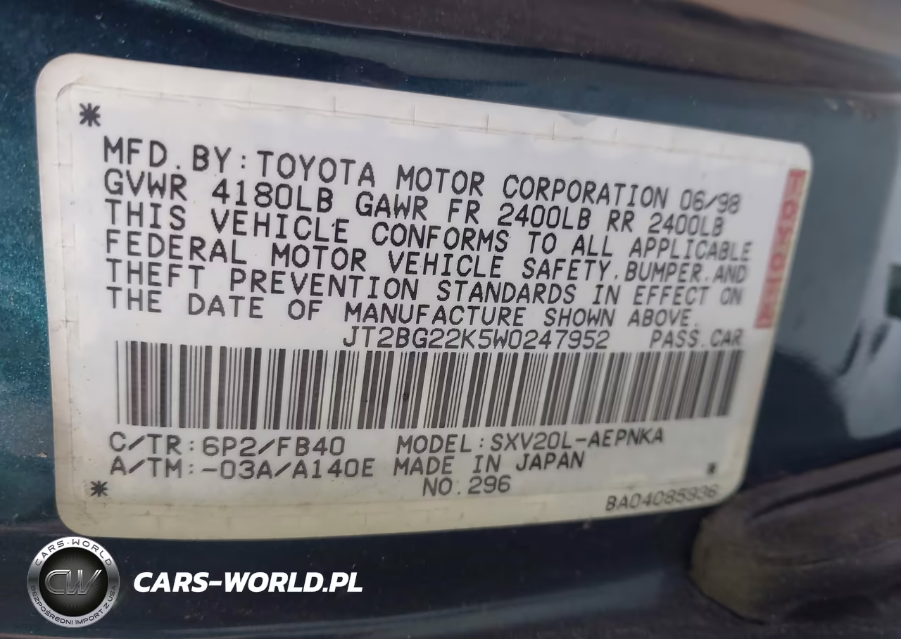 1998 Toyota Camry Le VIN:JT2BG22K5W0247952 - 9