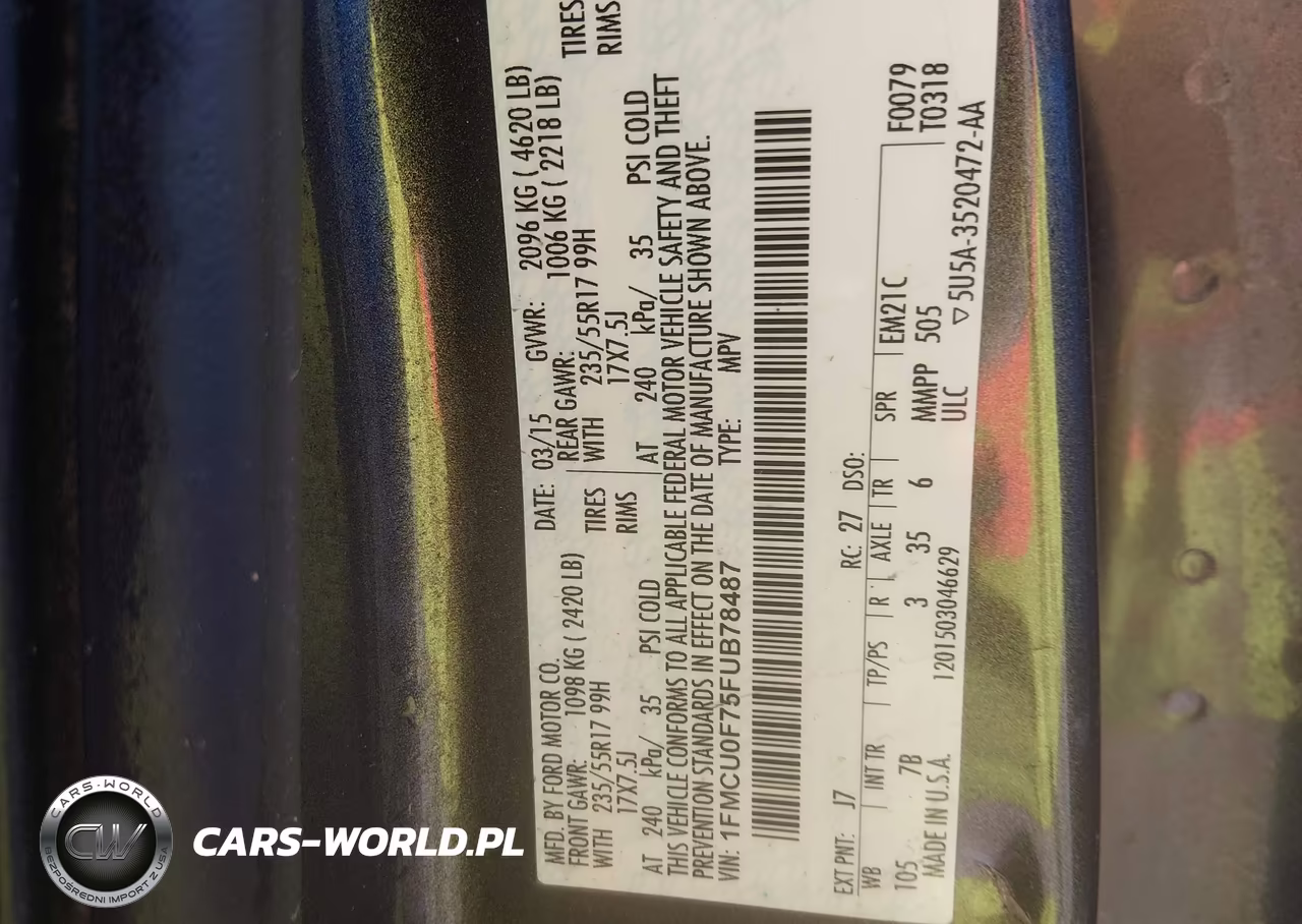 2015 Ford Escape S VIN:1FMCU0F75FUB78487 - 9