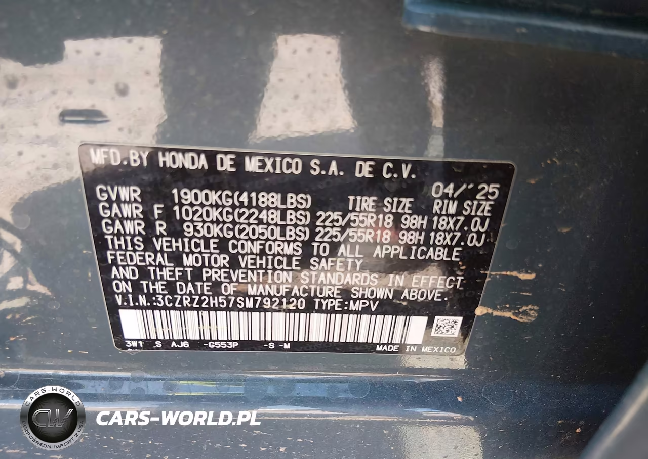 2025 Honda Hr-V Awd Sport VIN:3CZRZ2H57SM792120 - 9