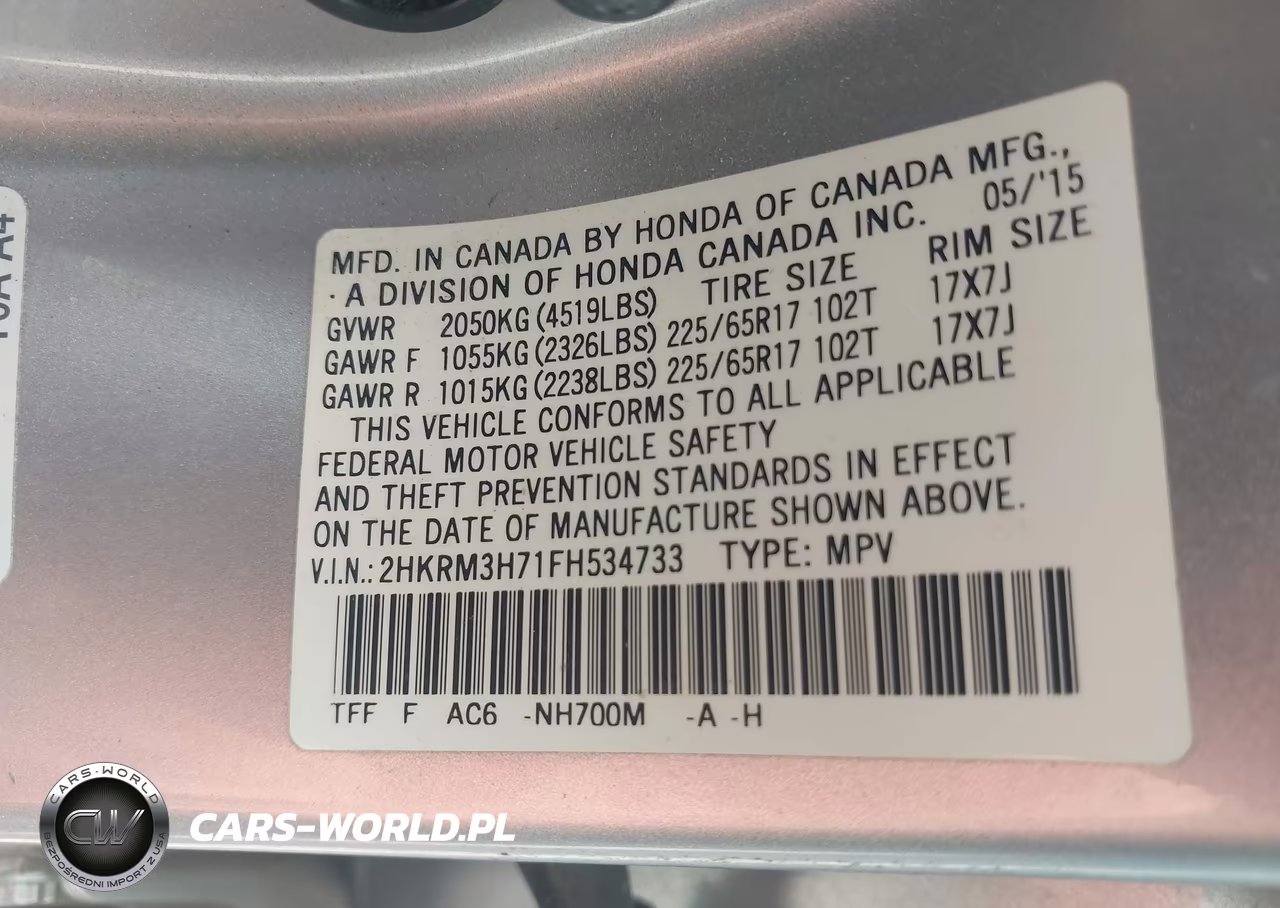 2015 Honda Cr-V Ex-L VIN:2HKRM3H71FH534733 - 9