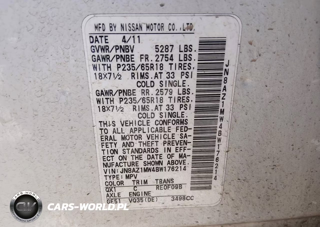 2011 Nissan Murano Sl VIN:JN8AZ1MW4BW176214 - 9