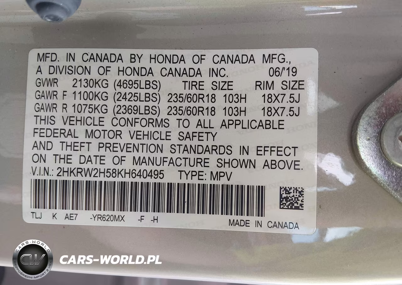 2019 Honda Cr-V Ex VIN:2HKRW2H58KH640495 - 9