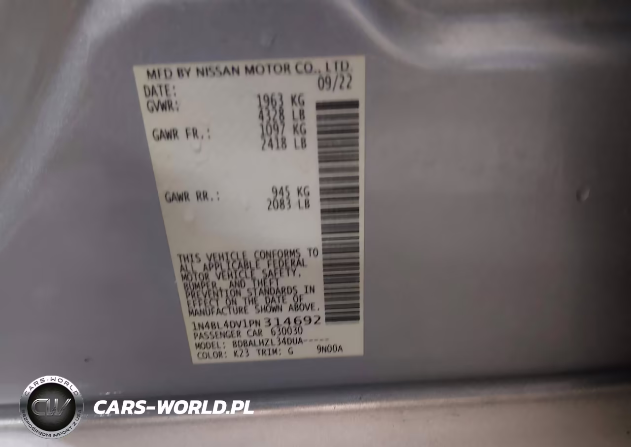 2023 Nissan Altima Sv Fwd VIN:1N4BL4DV1PN314692 - 9