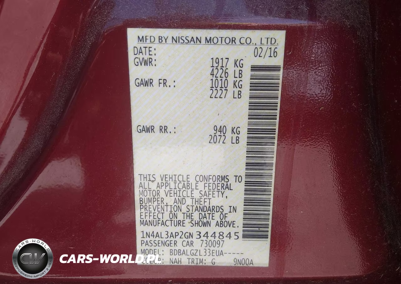 2016 Nissan Altima 2.5-2.5 S-2.5 Sl-2.5 Sr-2.5 Sv VIN:1N4AL3AP2GN344845 - 9