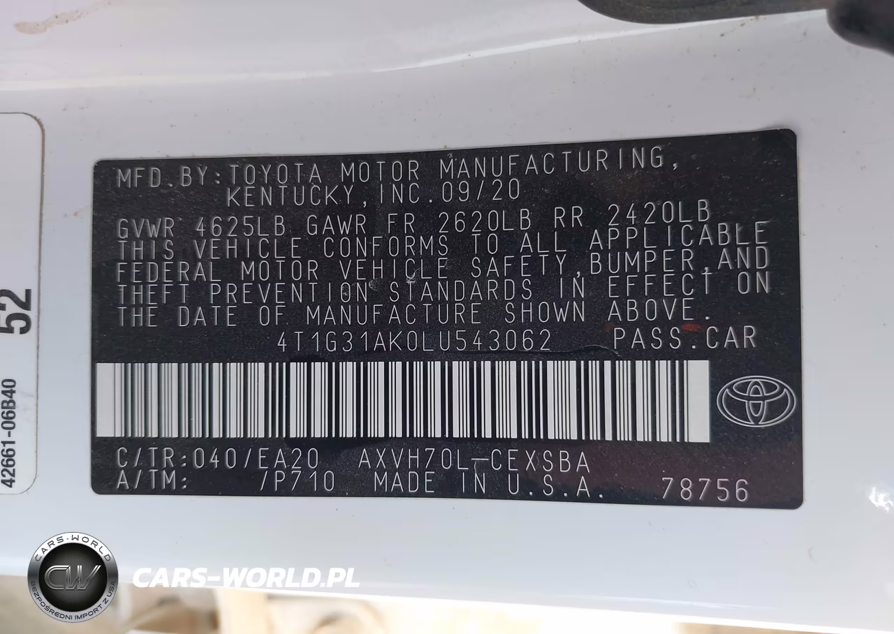 2020 Toyota Camry Se Hybrid VIN:4T1G31AK0LU543062 - 9