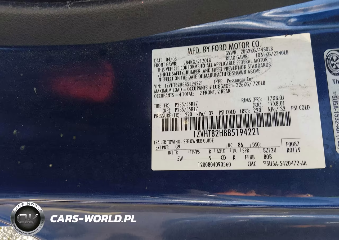2008 Ford Mustang Gt Deluxe-Gt Premium VIN:1ZVHT82H885194221 - 9