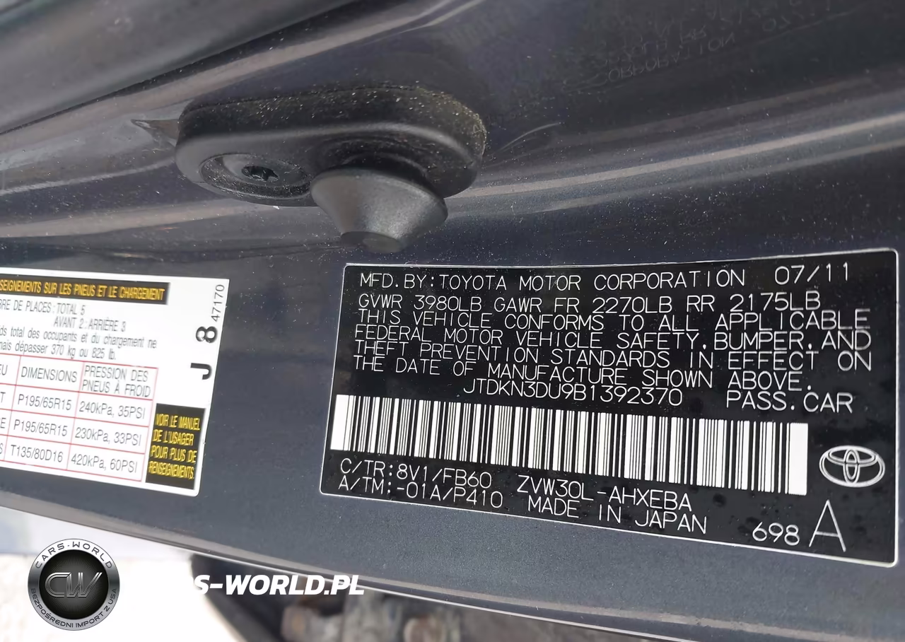 2011 Toyota Prius Three VIN:JTDKN3DU9B1392370 - 9