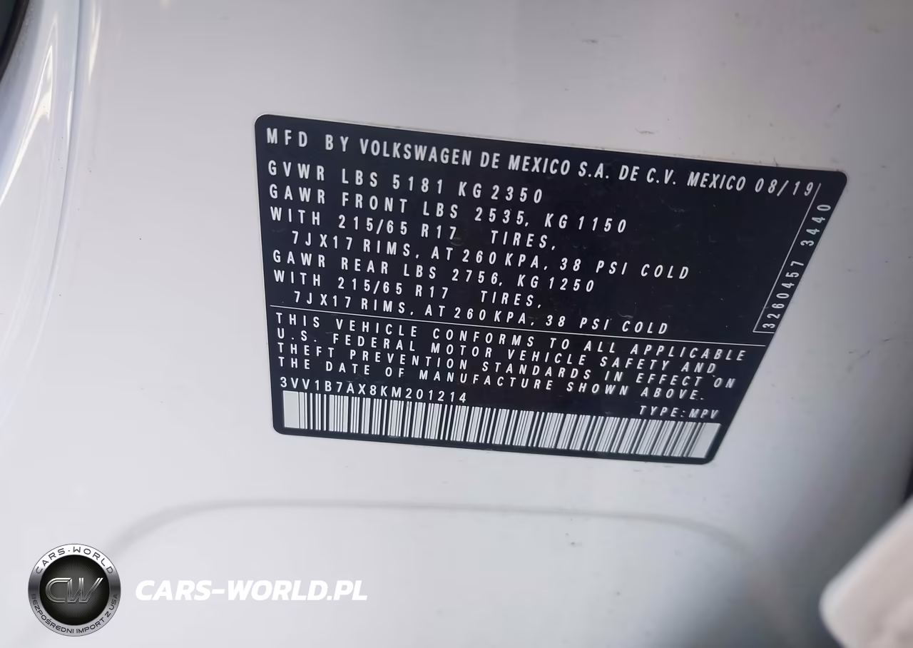 2019 Volkswagen Tiguan 2.0T S VIN:3VV1B7AX8KM201214 - 9